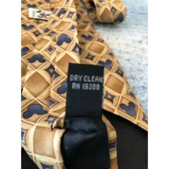 100% Silk Walt Disney World Mickey Mouse Logo Geometric Gold Blue Pointed Tie - Picture 4 of 4